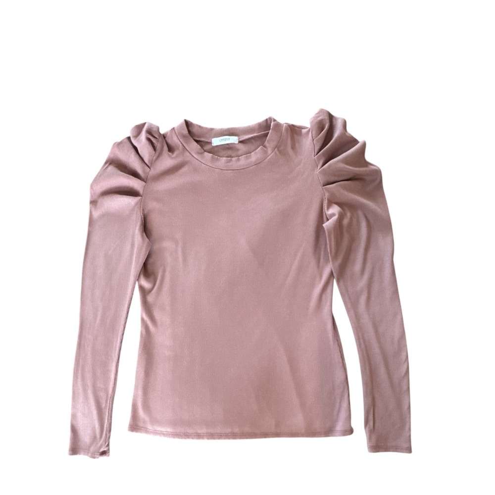 Womens Long Sleeve Top Ruched‎ Puff Shoulder Ribbed Knit Blouse Shirt